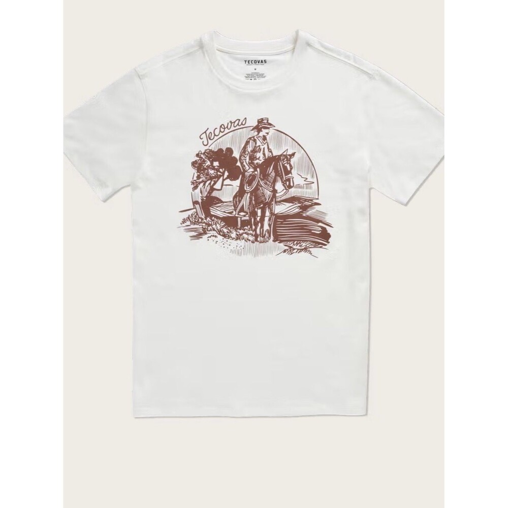 Tecovas Men's Sketchbook Cowboy T-Shirt White Brown Western Supima Cotton Medium